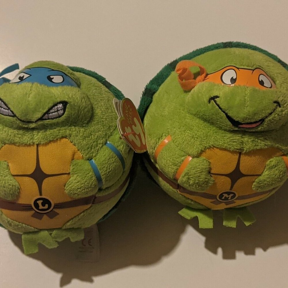 TY Beanie Ballz Ball TMNT Leonardo and Michelangelo 5" Plush Stuffed Toy
